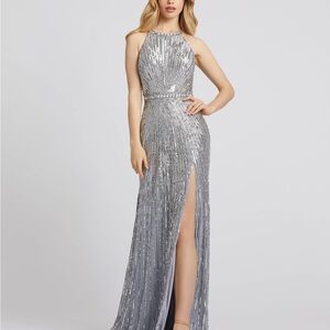 ✔️#64B BNWT MAC DUGGAL Platinum Prom Long Halter Formal #4963 Dress